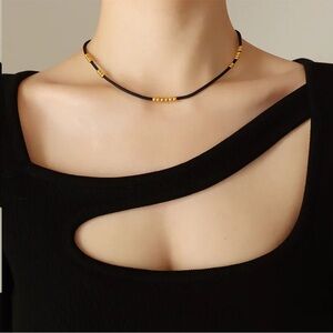 Black and Gold Beaded Necklace 18k Gold Coated Stainless Steel Minimalist Choker